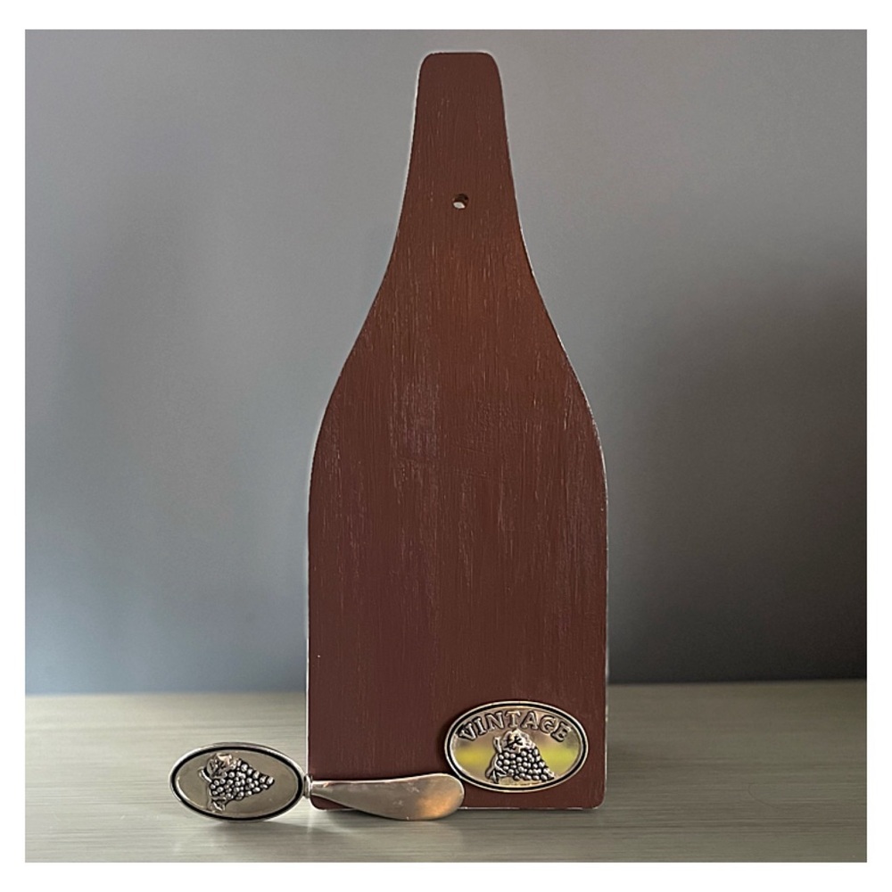 UPCYCLED WALL DECOR Hand-Painted WINE BOTTLE / Grape-Theme Matte Plum Off-White